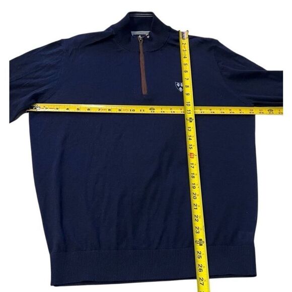 Johnnie O Sweater Mens Medium Blue Merino Wool Blend Quarter Zip Pullover Logo - Picture 9 of 9